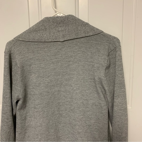 Esperanza Long Open Sweater Heathered Gray Ribbed Front & Cuffs Pockets Sz M - Picture 9 of 9